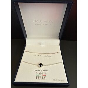 Lucia Mara Sterling Silver Bracelet Set 2pc Black Clover Made in Italy NEW
